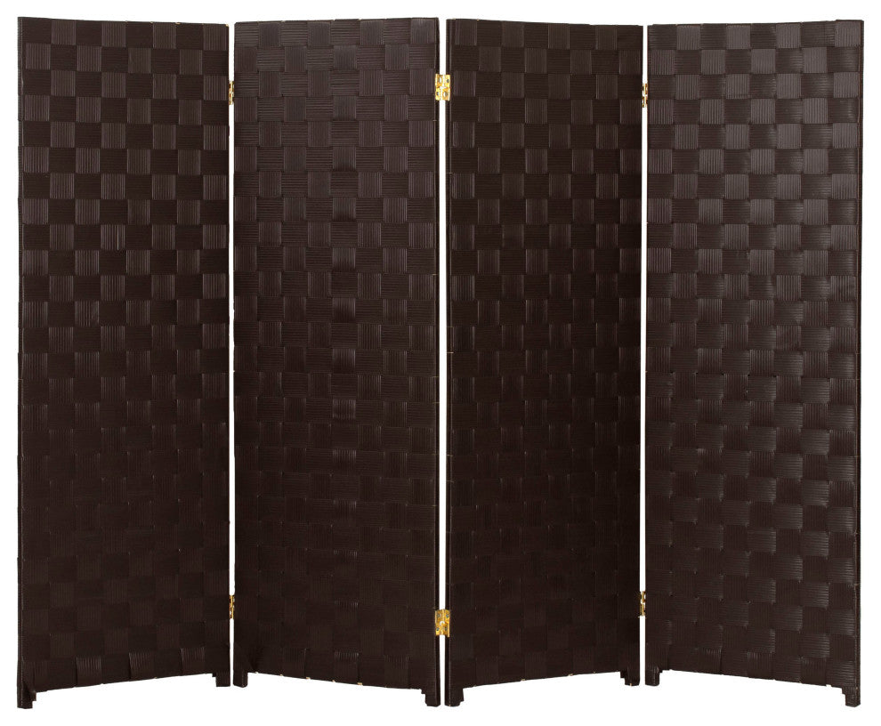 4 ft. Short Woven Fiber Outdoor All Weather Room Divider 4 Panel Dark Brown