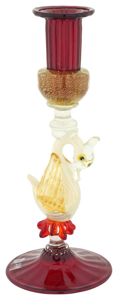 GlassOfVenice Murano Glass White Swan Candle Holder