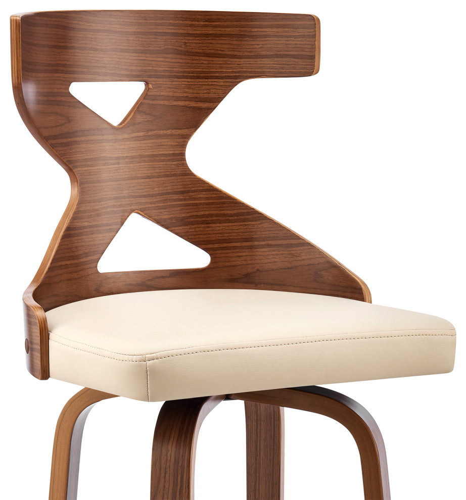 Gayle 30" Swivel Cross Back Cream Faux Leather and Walnut Wood Bar Stool