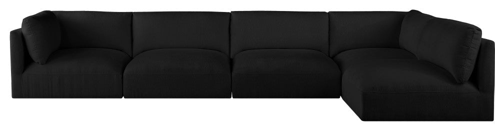 Ease Fabric Upholstered L-Shaped Modular Sectional, Black, 5 Piece: 2 Corner, 3 Armless