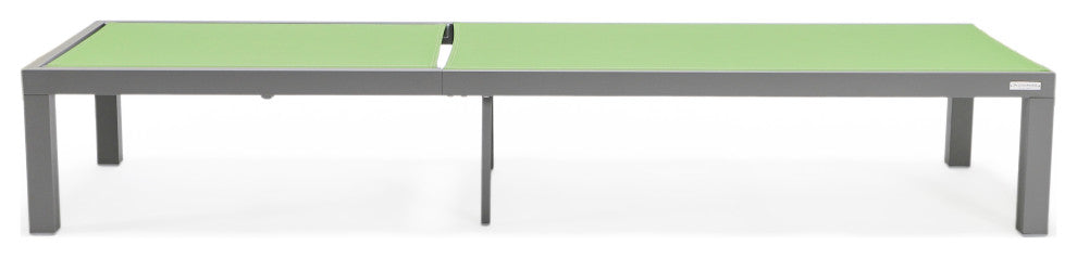 LeisureMod Marlin Patio Chaise Lounge Chair With Gray Frame, Green