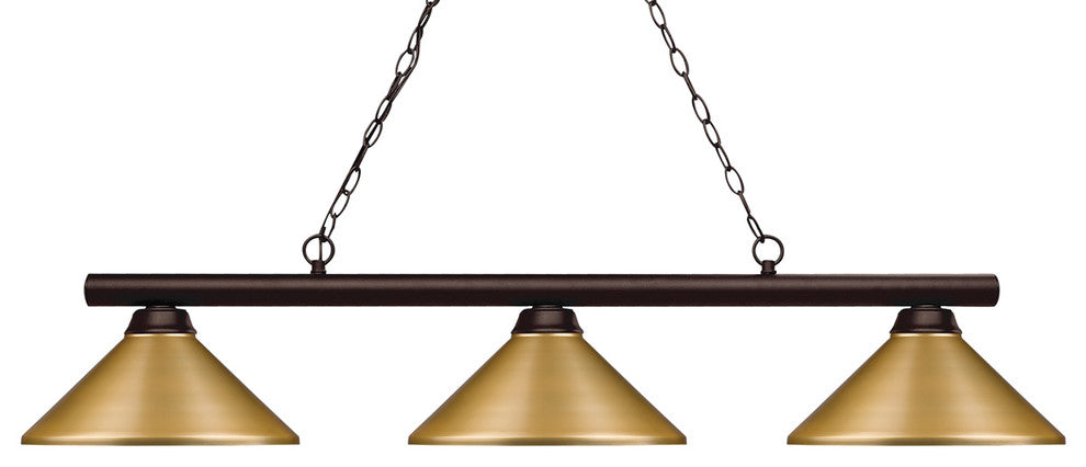 Sharp Shooter 3 Light Billiard, Bronze With Satin Gold Shade