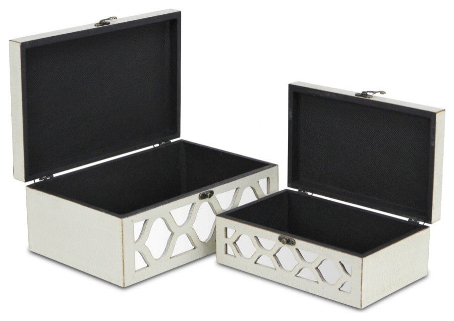 Set of White Quatrefoil Mirror Jewelry Storage Boxes