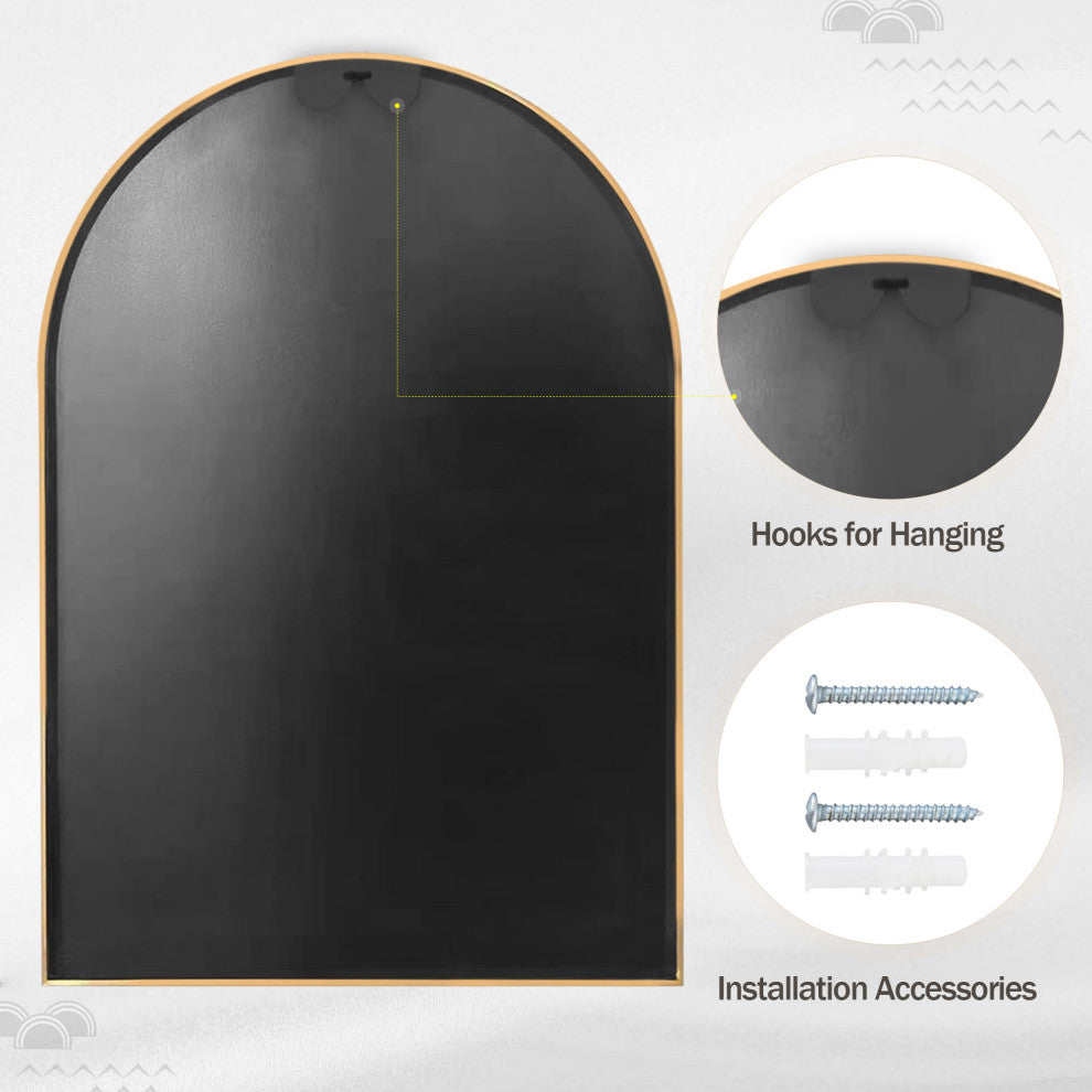 Easly Aluminum Alloy Framed Arched Wall Mirror, Gold, 26x38