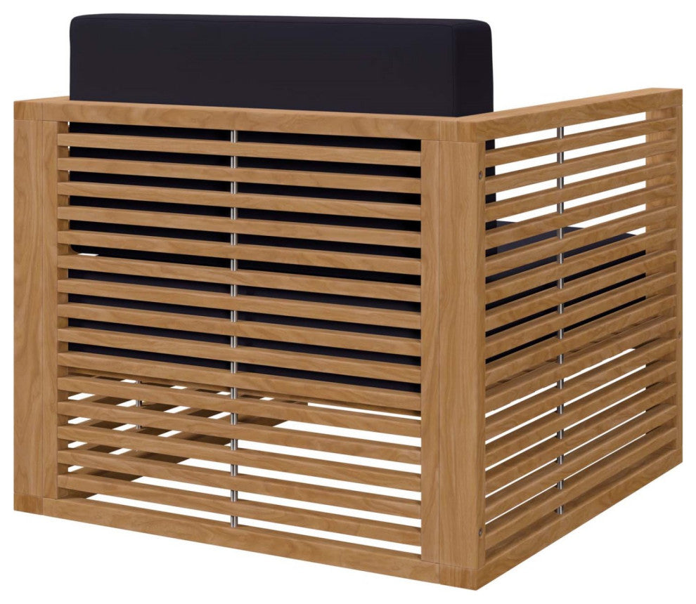 Lounge Chair ArmchairTable Set, Blue Navy Natural, Teak Wood, Outdoor Garden