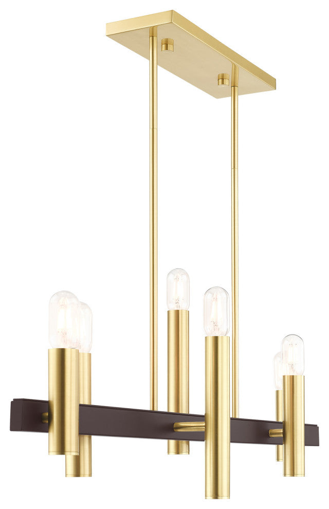 Livex Lighting Helsinki 6 Light Satin Brass, Bronze Accents Linear Chandelier