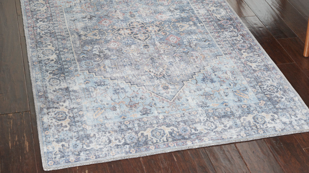 Nicole Curtis Nc Series 1 4' x 6' Light Grey/Blue Machine Washable Area Rugs