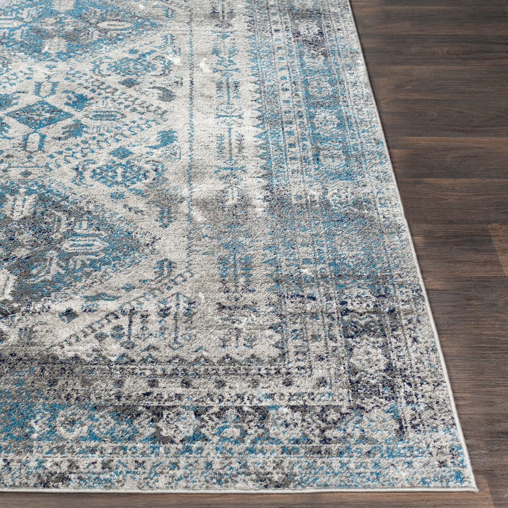 Monte Carlo Updated Traditional Light Gray, Charcoal Area Rug, 7'10"x10'3"