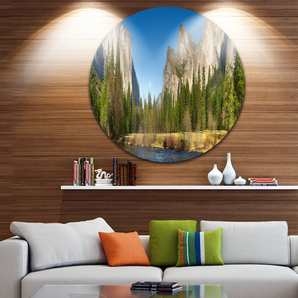 Yosemite Valley Panorama, Landscape Disc Metal Artwork, 11"