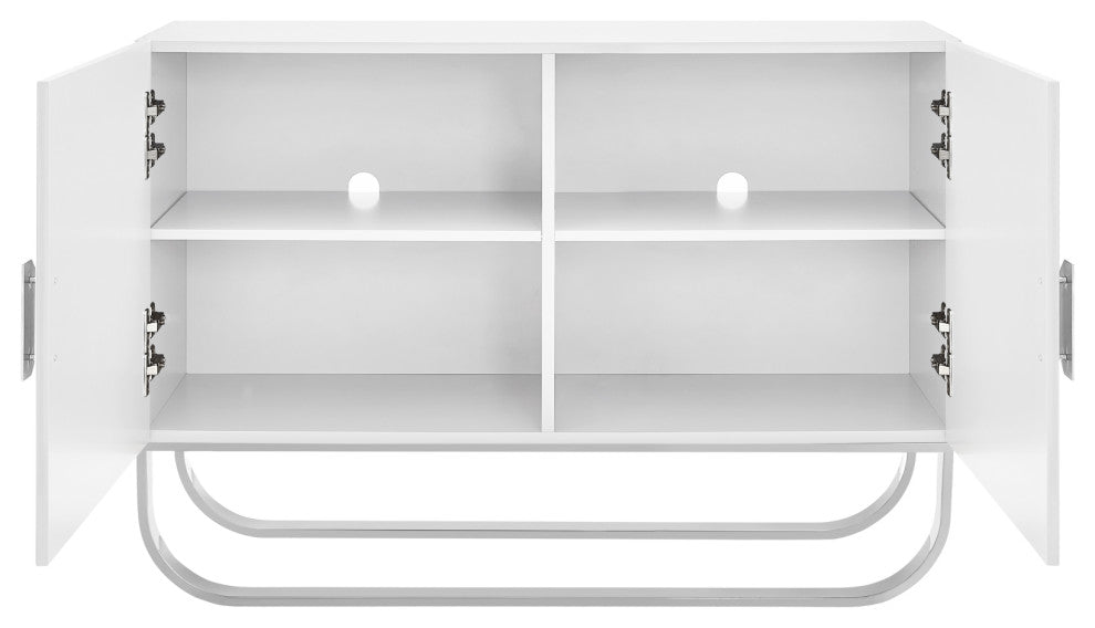 Nicole Miller Jacelynn Sideboard, White/Chrome, 2-Door