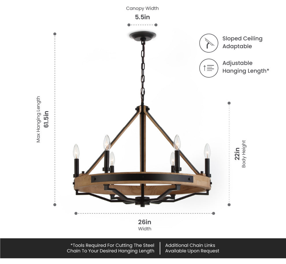 Savannah 6 Light Chandelier Matte Black