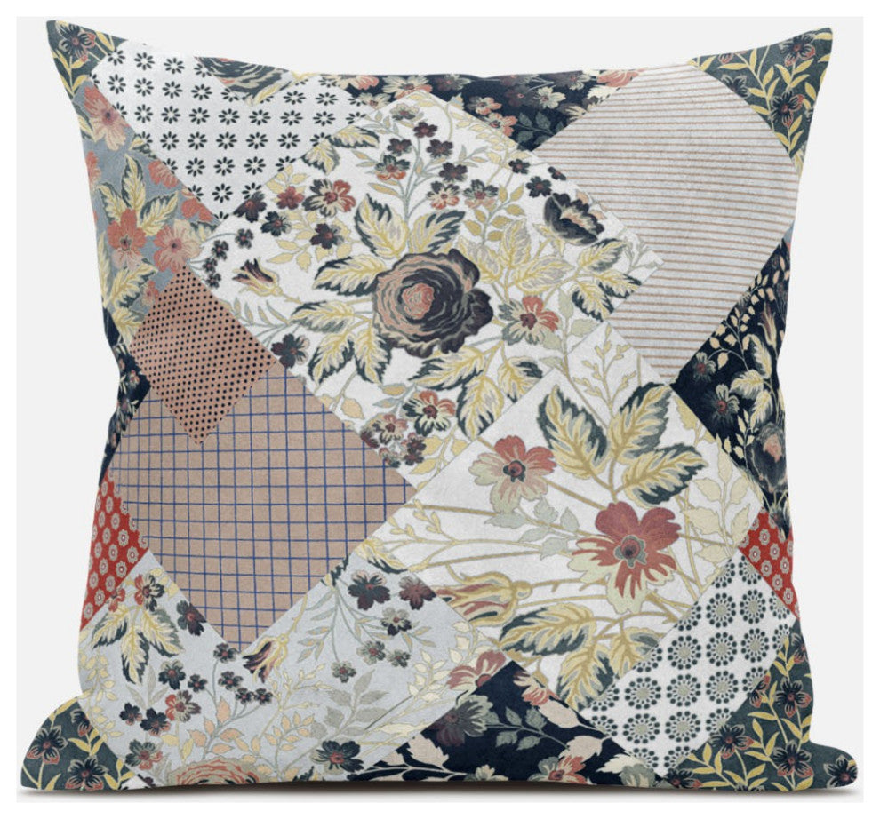 18" Peach Black Floral Zippered Suede Throw Pillow