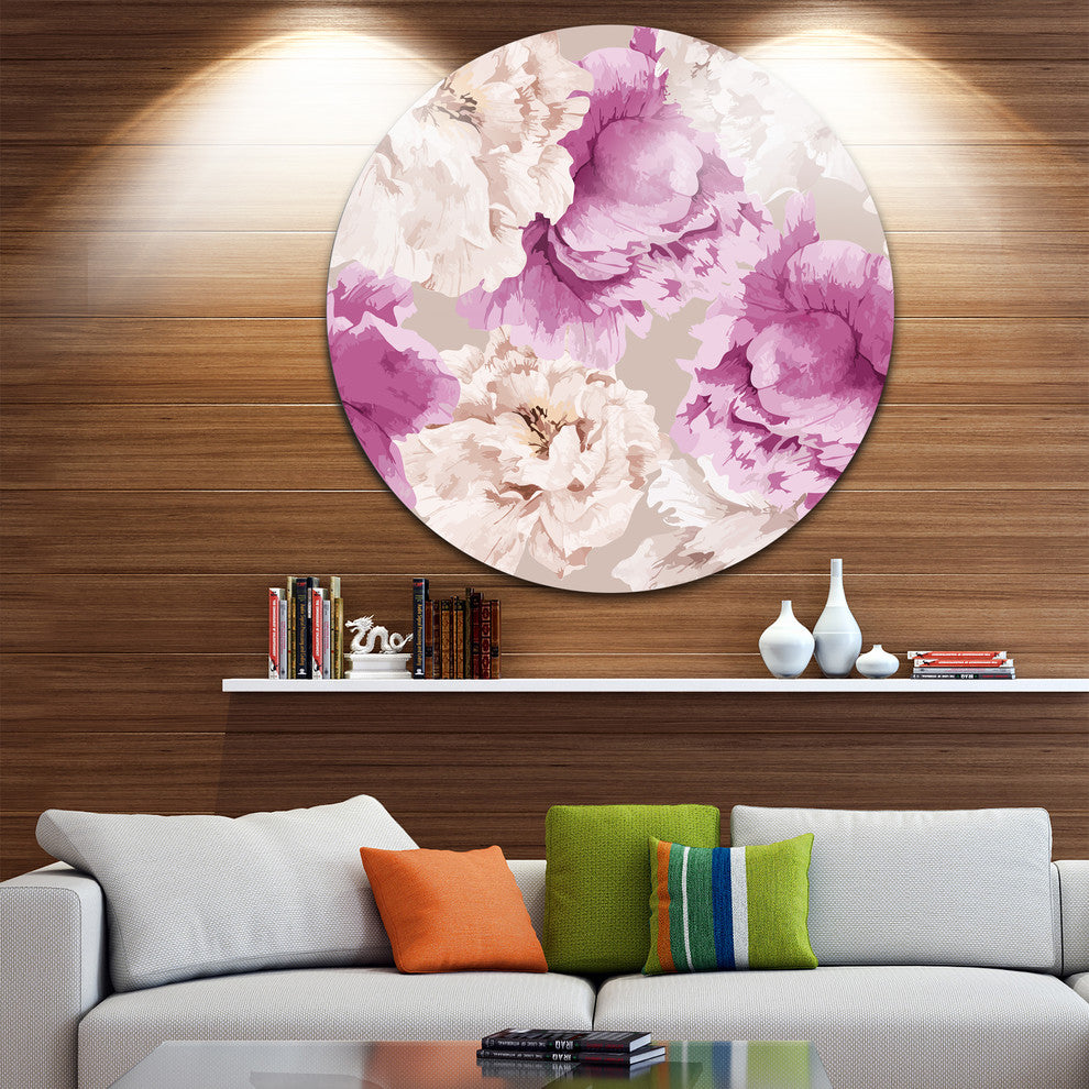 Peony Floral Pattern, Floral Art Disc Metal Wall Art, 23"