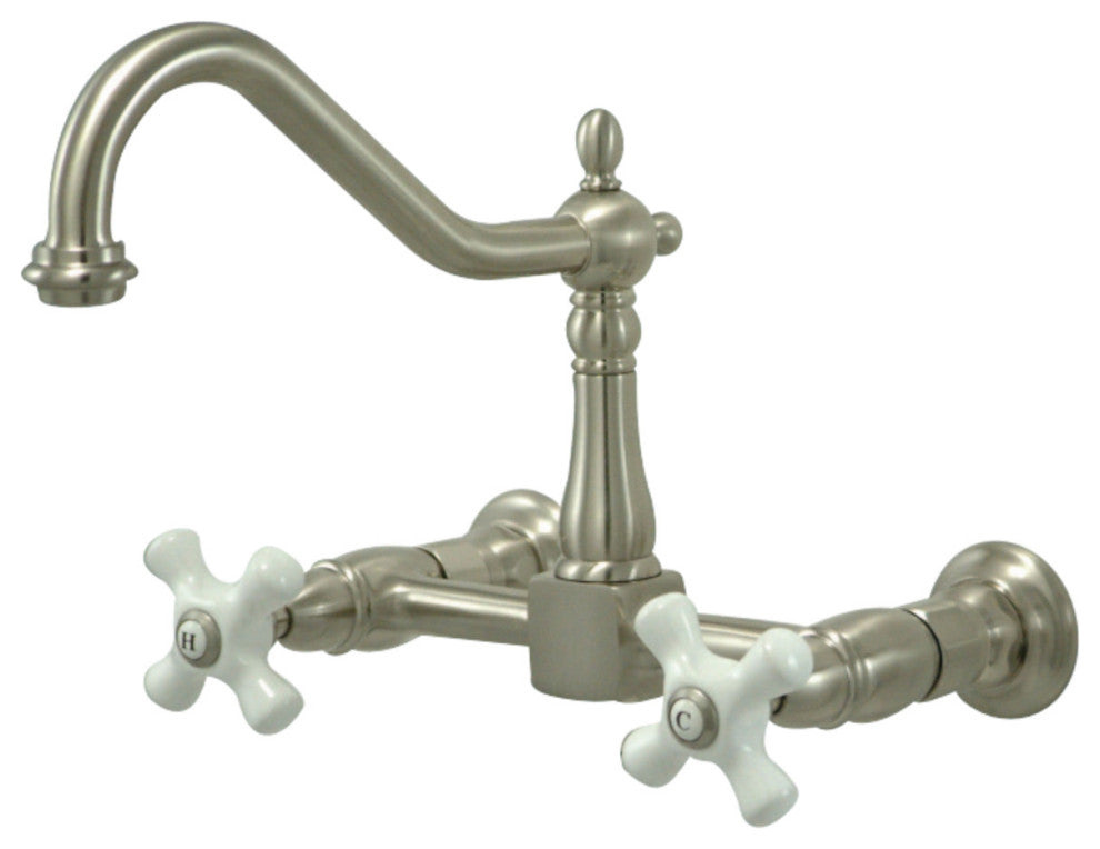 Kingston Brass Two-Handle Wall Mount Bridge Kitchen Faucet, Brushed Nickel
