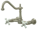 Kingston Brass Two-Handle Wall Mount Bridge Kitchen Faucet, Brushed Nickel