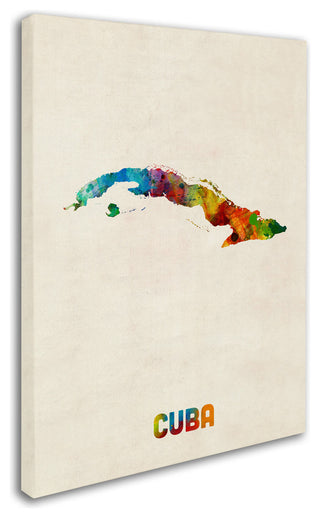 'Cuba Watercolor Map' Canvas Art by Michael Tompsett