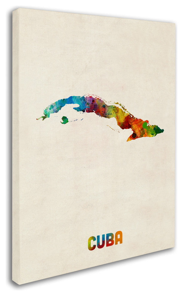 'Cuba Watercolor Map' Canvas Art by Michael Tompsett