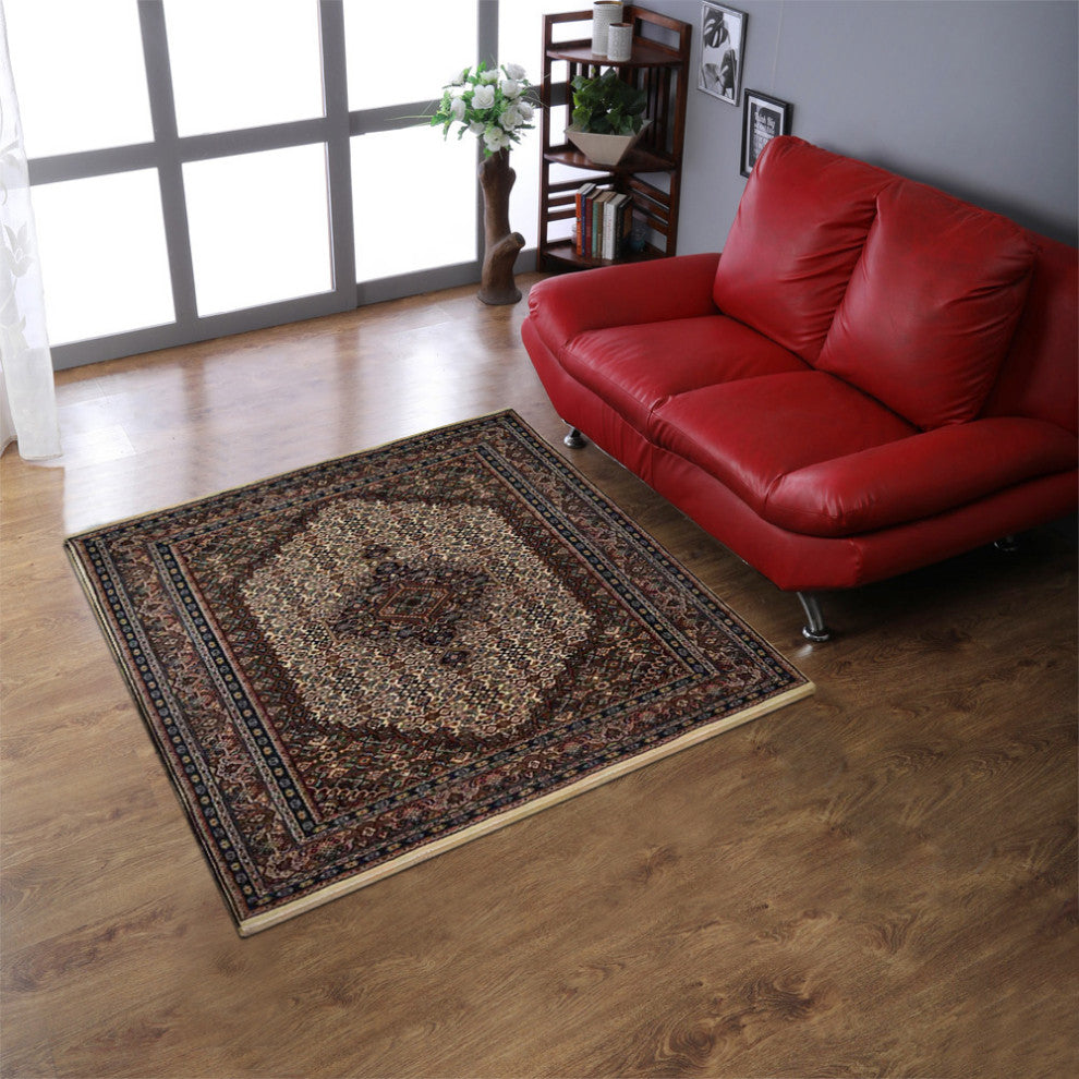 Hand Knotted Nir Wool Area Rug Oriental Cream