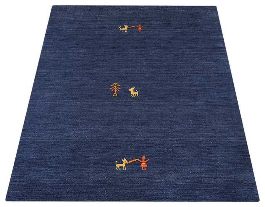 HAND KNOTTED LOOM WOOL ECO-FRIENDLY AREA RUGS - Rectangle, Navy, Contemporary