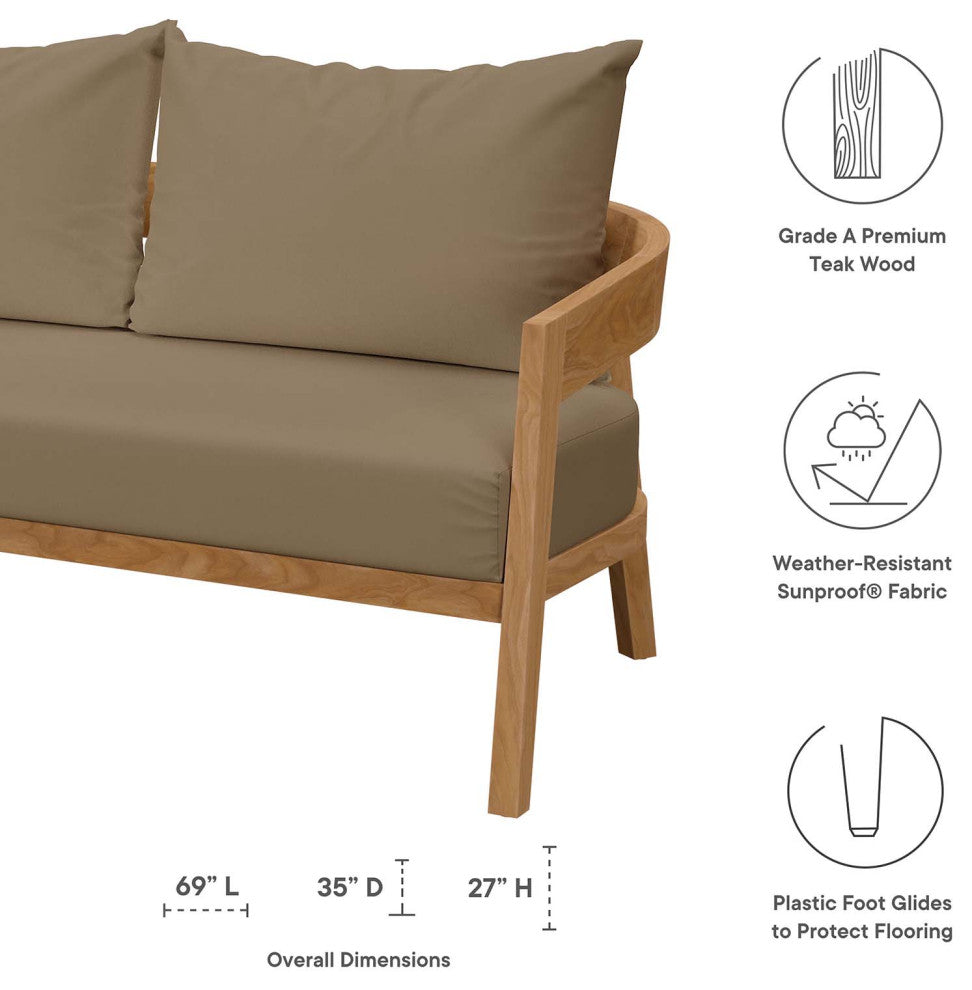 Brisbane 3-Piece Teak Wood Outdoor Patio Outdoor Patio Set, Natural Light Brown