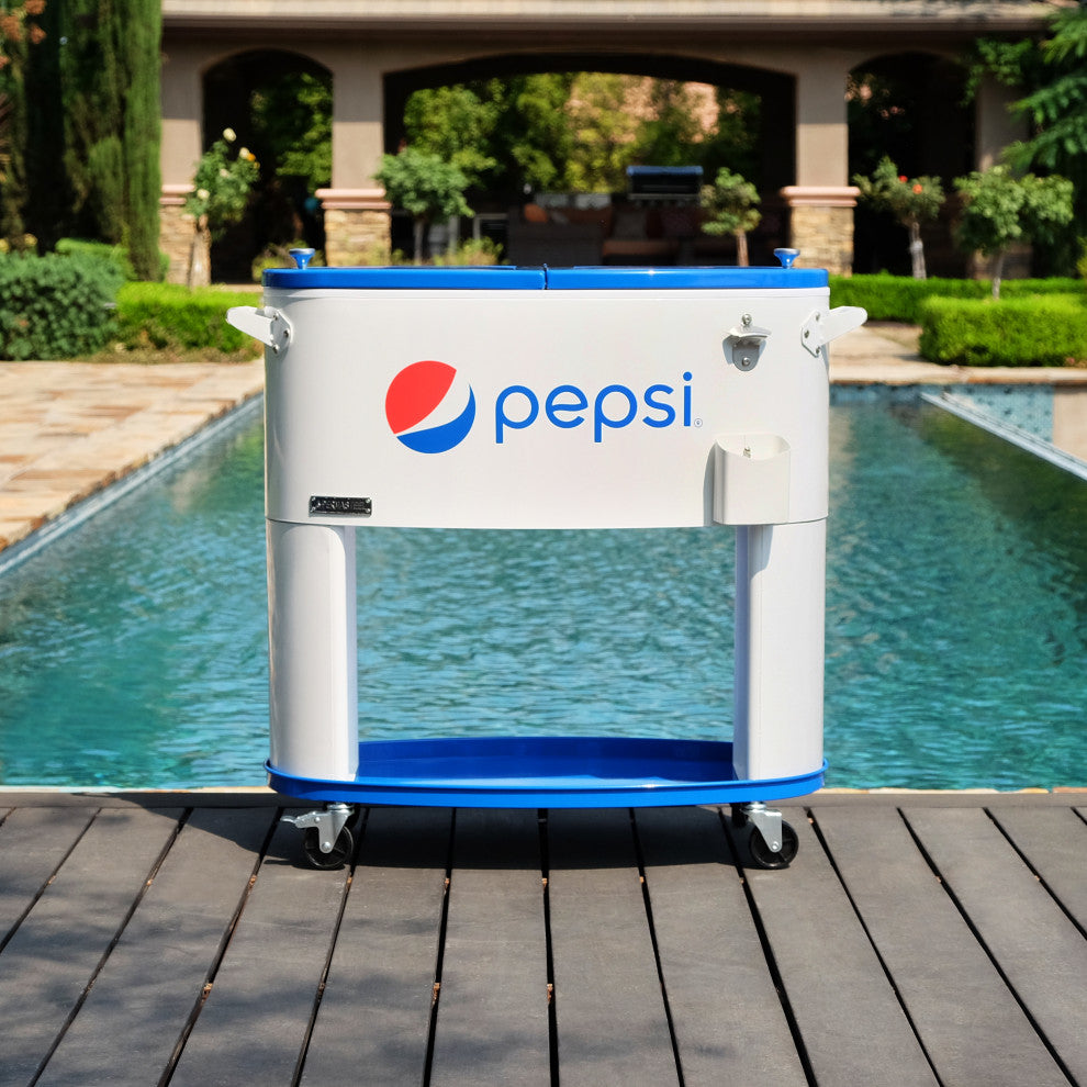 Permasteel 80 Quart Portable Rolling Oval Patio Cooler, White