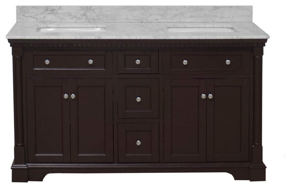 Sydney 60" Bathroom Vanity, Chocolate, Carrara Marble, Double Sink