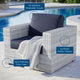 Lounge Chair Armchair, Rattan, Wicker, Gray Blue Navy, Modern, Outdoor