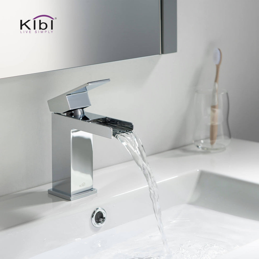 Waterfall Single Handle Bathroom Faucet KBF1004, Chrome, W/ Drain