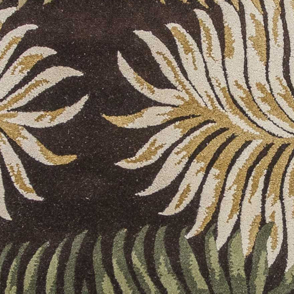 HomeRoots 8' Espresso Brown Hand Tufted Tropical Leaves Indoor Runner Rug