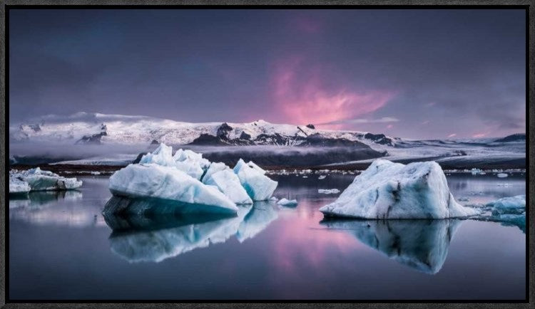 "The Glacier Lagoon" Framed Canvas Giclee by Andreas Wonisch, 23x13"