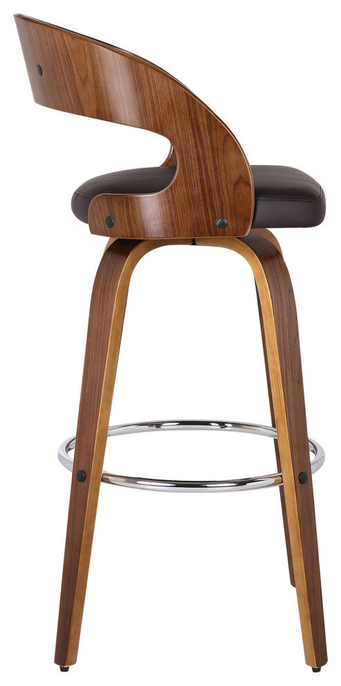 Brown Faux Leather Modern Walnut Wooden Bar Stool