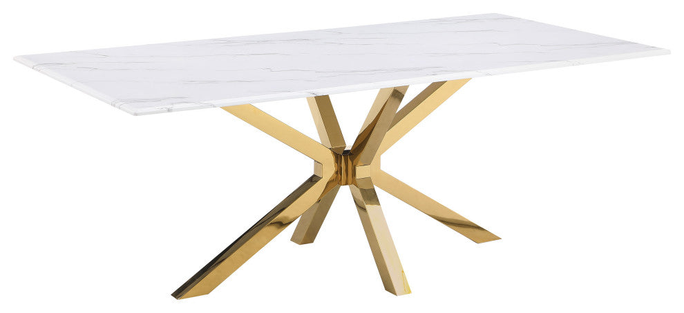 Venera Rectangular 79" Faux Marble Dining Table White