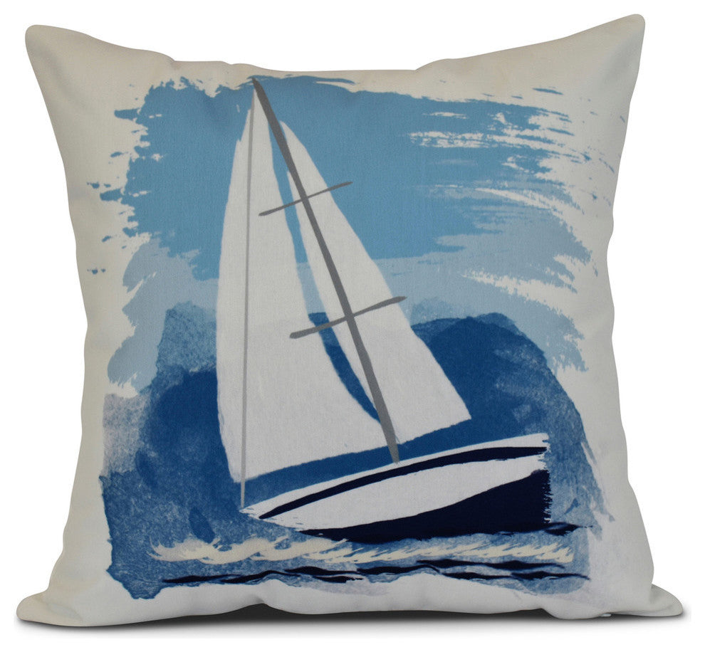 Sailing the Seas, Geometric Print Outdoor Pillow, Blue, 18"x18"