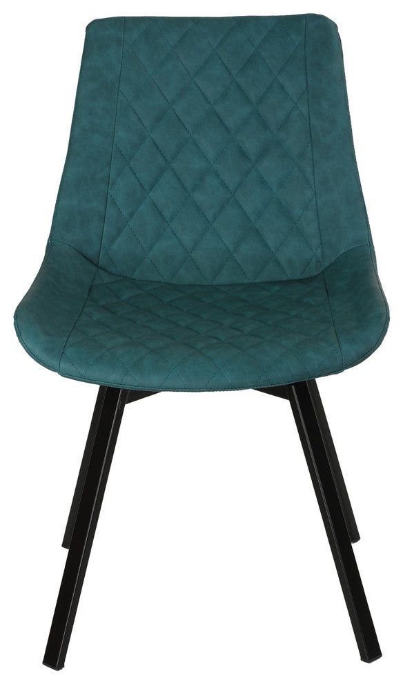 Cortesi Home Azov Swivel Dining Chairs, Deep Aqua Faux Leather, Set of 2