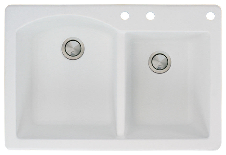 Aversa 33" silQ Granite Drop-in Double Bowl Kitchen Sink with 3 Holes in White