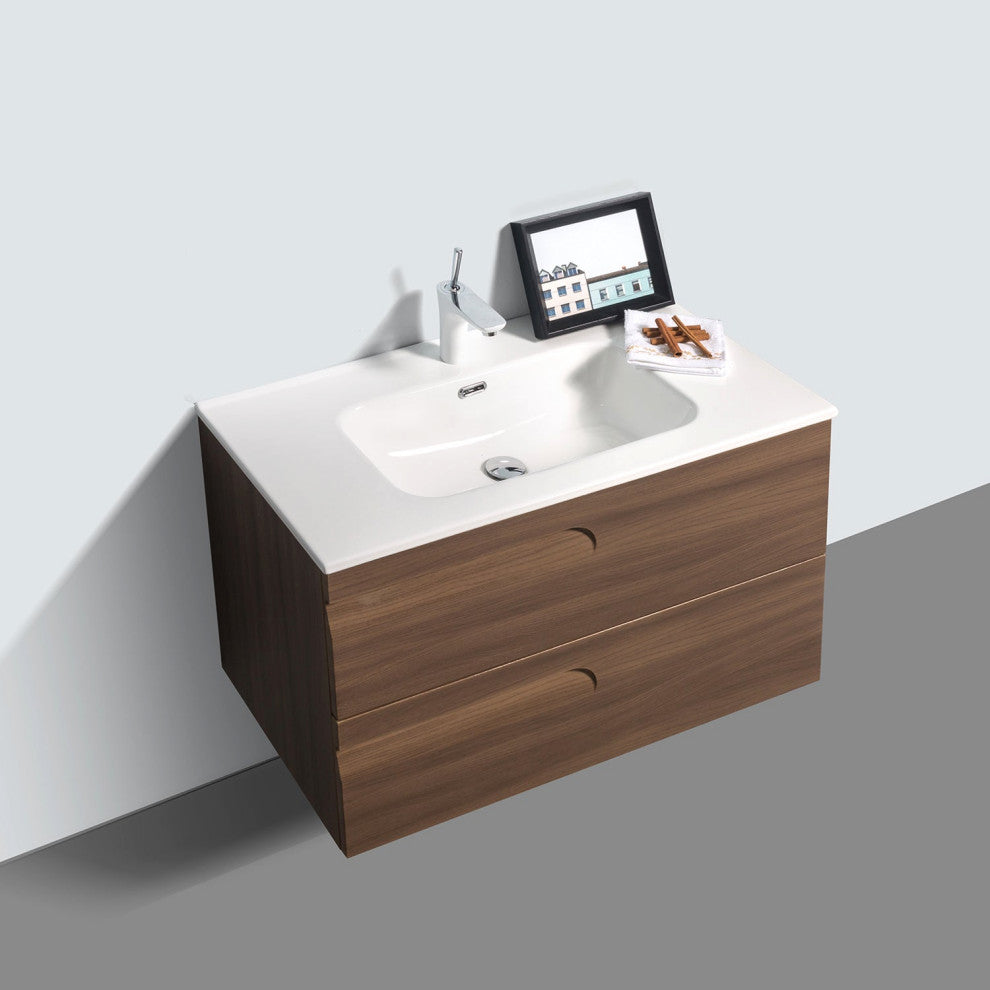 Eviva Joy 36" Graywood Wall Mount Bathroom Vanity With White Integrated Top