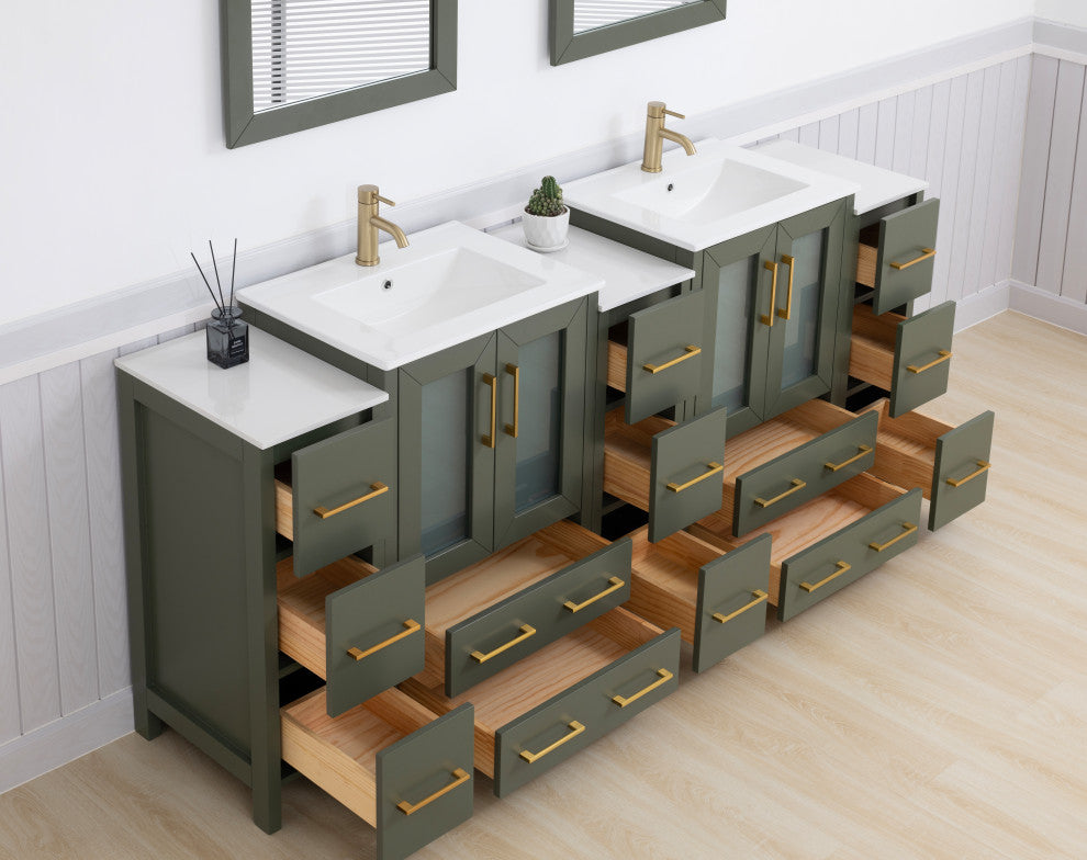 Vanity Art Freestanding Bathroom Vanity Set with Ceramic Top & Mirror