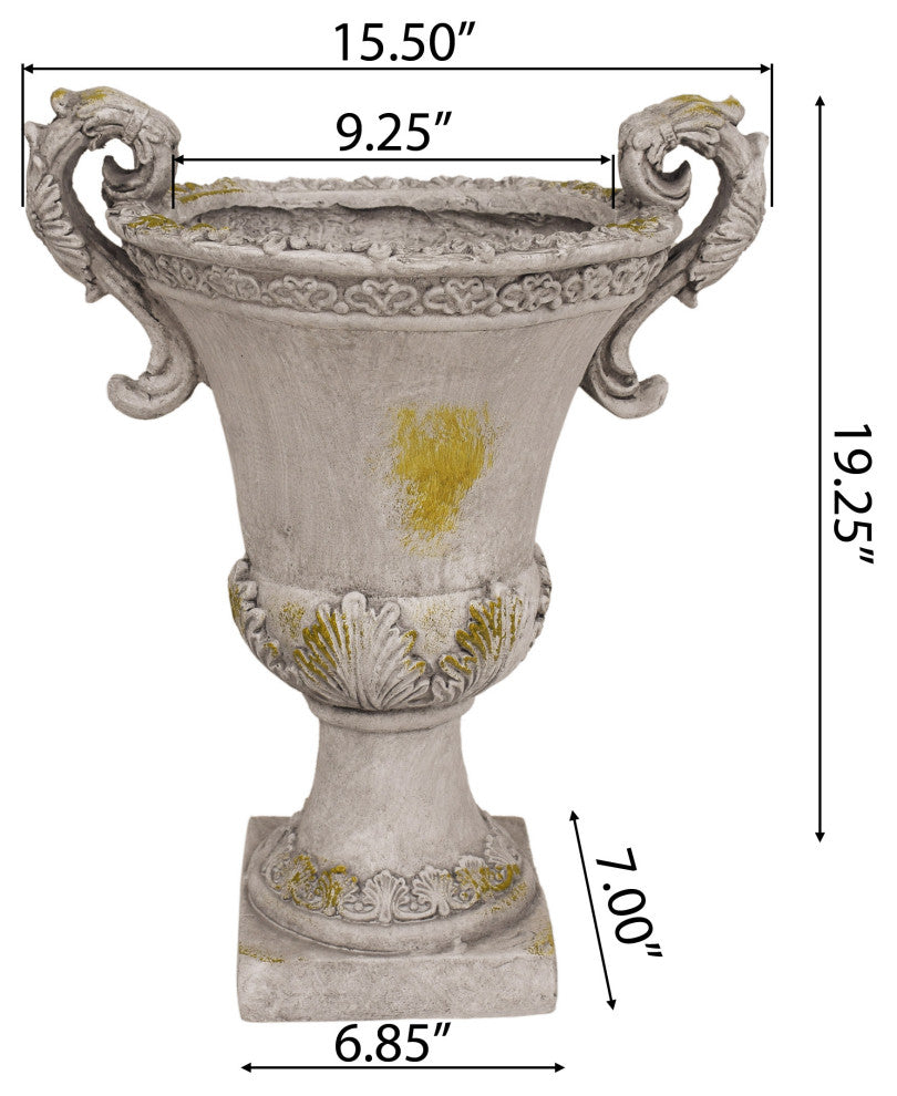 GDF Studio Renee Lightweight Concrete Chalice Garden Decorative Urn Planter, Gray Moss