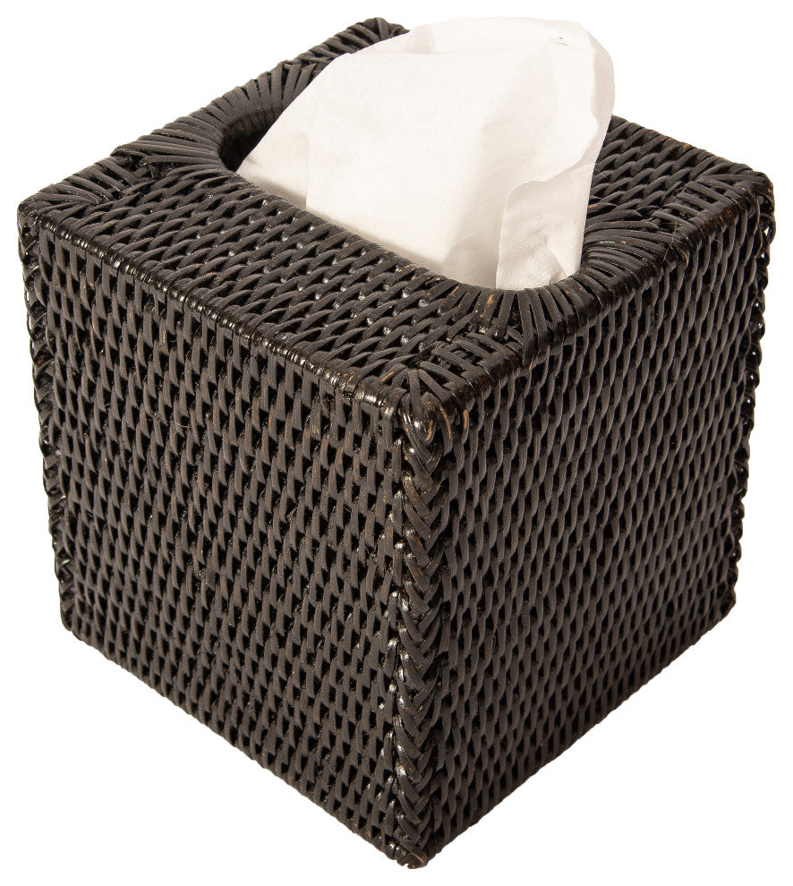 Artifacts Rattan Column Tissue Box Cover, Tudor Black