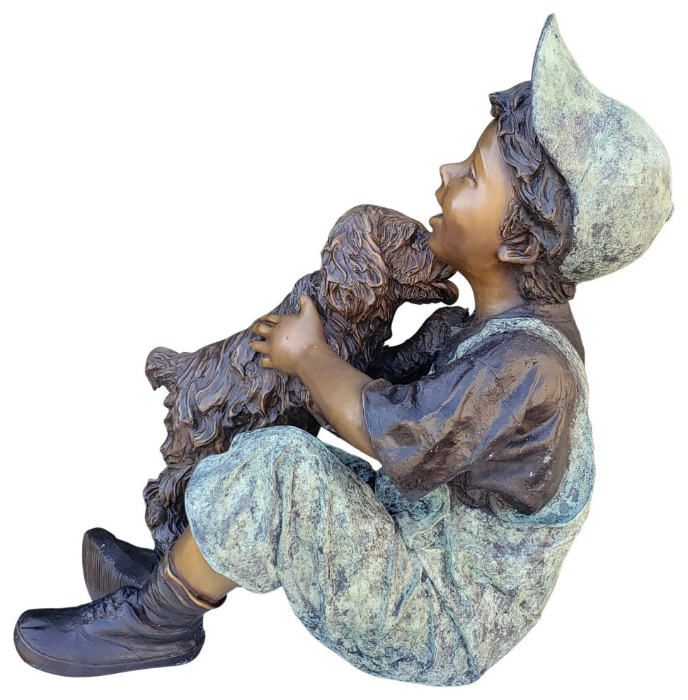 Playful Young Boy and his Puppy Bronze Statue Size: 20" x 16" x 24"H