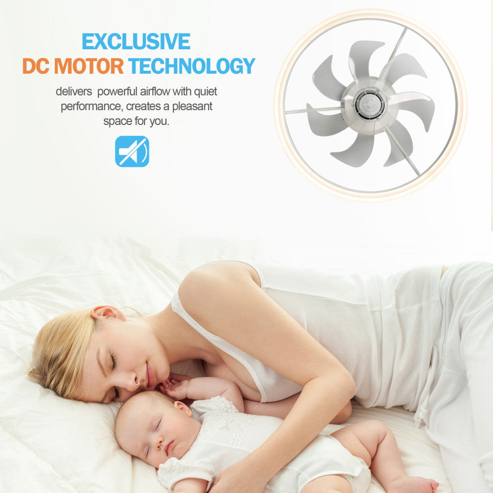 20" Smart App Remote Control Flush Mount Ceiling Fan with Lights for Bedroom, White
