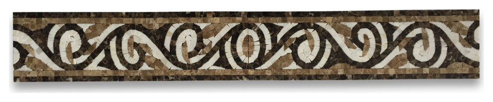 Marble Mosaic Border Listello Tile Garden Emperador 4.7x15.7 Polished, 1 piece