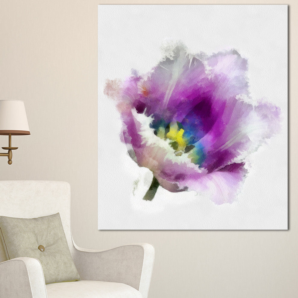 Purple Watercolor Tulip Flower, Floral Canvas Art Print, 30"x40"
