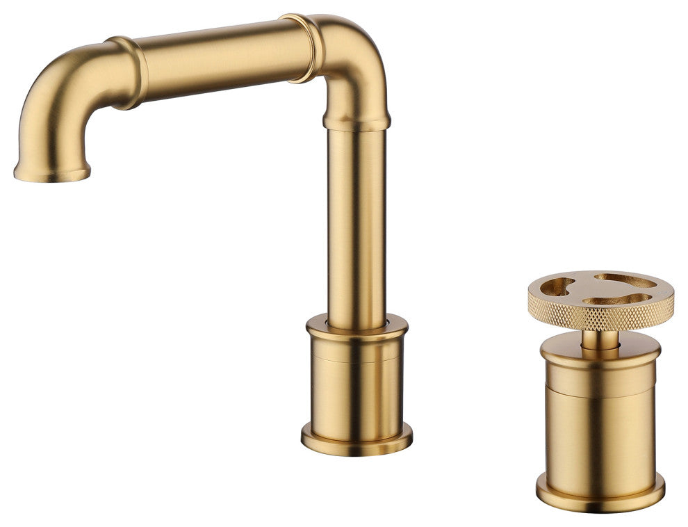 Deck Mounted Two Holes Bathroom Sink Faucet, Brushed Gold