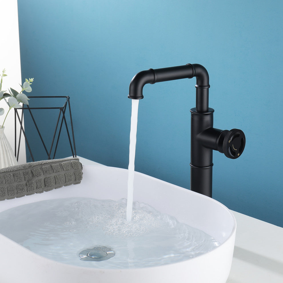 Deck Mounted Single Hole Bathroom Vessel Sink Faucet, Matte Black