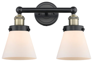 Edison Small Cone-2 Lt 16"Bath Vanity Lt-Black Antique Brass -Matte White Shade