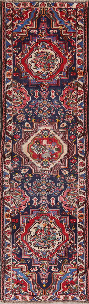 Consigned, Vintage Bidjar Persian Handmade 12' Oriental Rug, Blue, 12'5"X3'8"