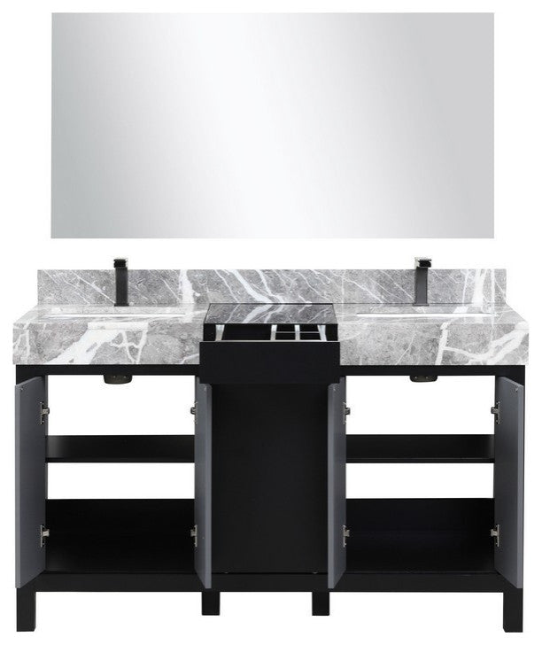 Zilara 55" Black and Grey Double Vanity Set, Balzani Gun Metal Faucet Sets
