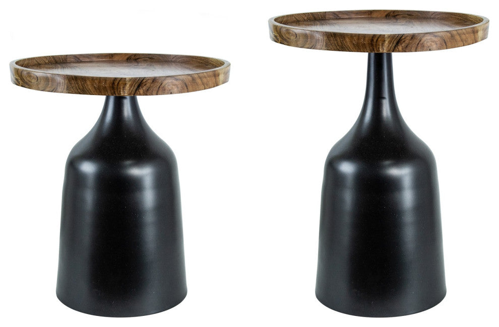 Benzara BM285231 17" Side Table Flared Pedestal Base, Aluminum, Black