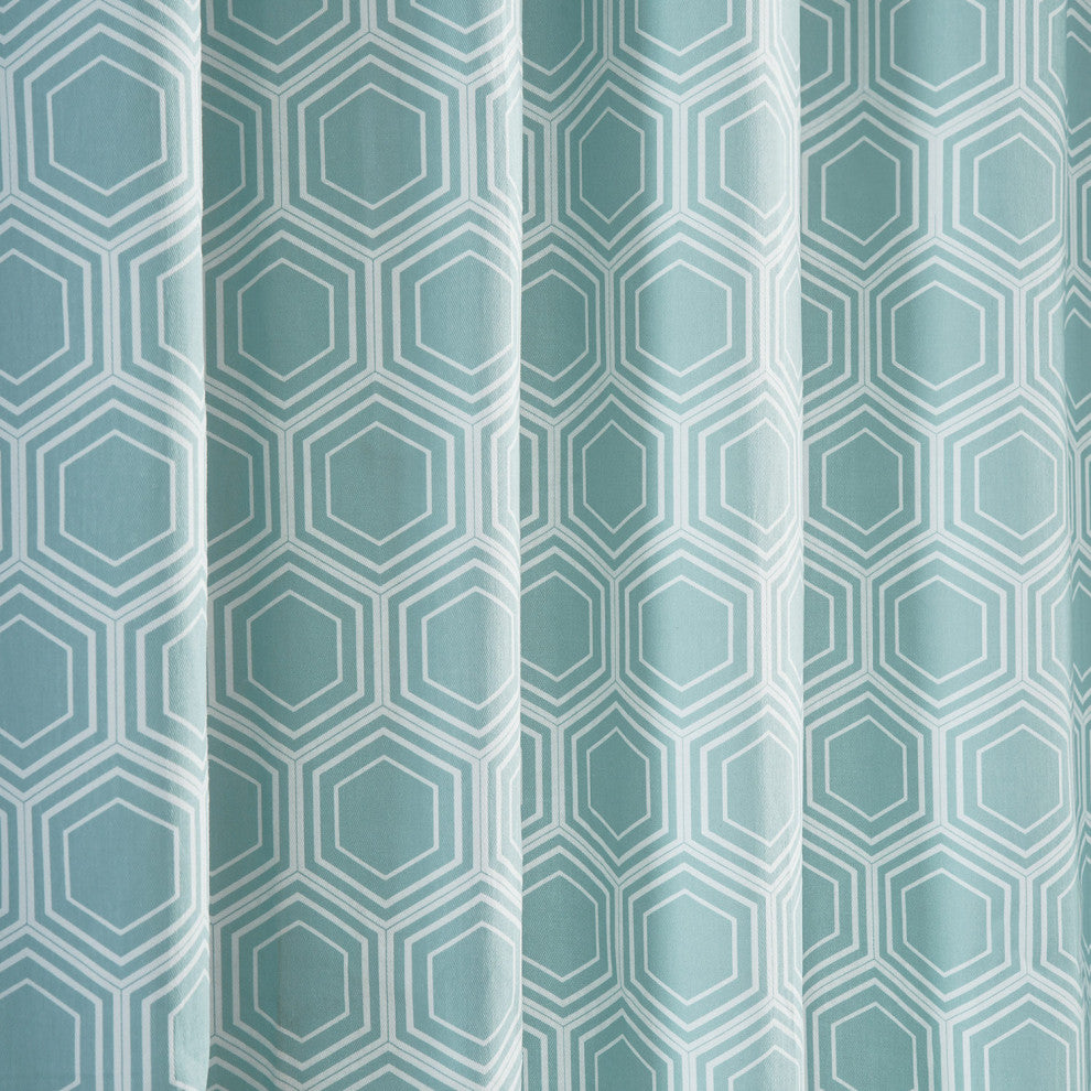 Honeycomb Ripple Printed Cotton Curtain Single Panel, Honeycomb Ripple Aqua, 50wx84l